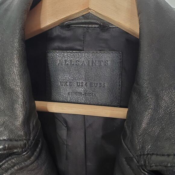 AllSaints Conroy Quilted Leather Zip Biker Jacket Black Asymmetric Size 4 - Picture 8 of 11